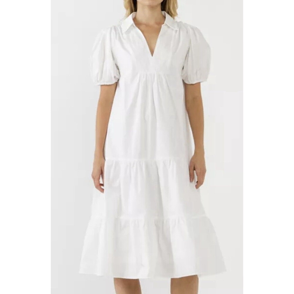 English Factory Women's Poplin Midi Dress White Size Small EUC